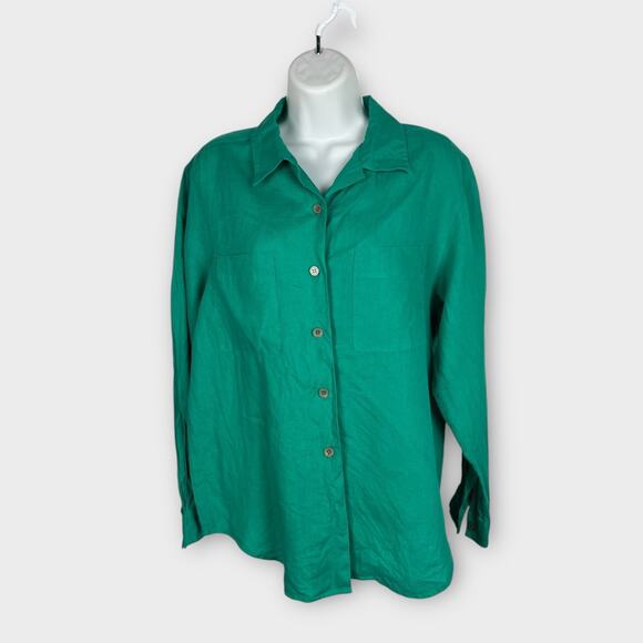 Vintage Talbots Irish Linen Womens Green Blouse Button Front Long Sleeve Size 12 - Picture 1 of 7